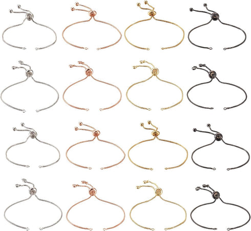 FASHEWELRY 16Pcs Adjustable Slider Bracelet with Ball Ends Slider Extender Chains with Rhinestone Ends for DIY Bracelet Jewelry Making...