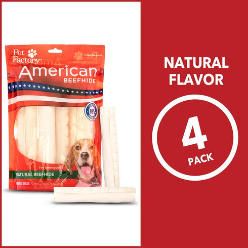Pet Factory American Beefhide 7" Rolls Dog Chew Treats - Natural Flavor, 4 Count/1 Pack...