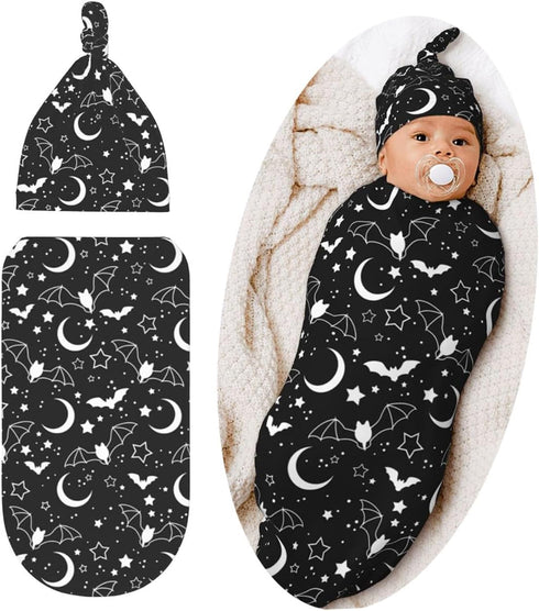 Halloween Baby Stuff Swaddle Blanket Hat Set for Boys Girls, Soft Bat Moon Newborn Sleeping Sack Receiving Blanket Shower Gift...