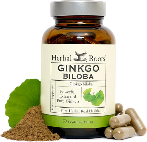 Herbal Roots Ginkgo Biloba Made with Pure Organic Ginkgo Leaf - 1,400mg per Serving, 60 Vegan Capsules...