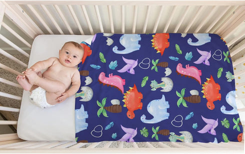 Baby Blanket Baby Dinosaur Cute Animals Flannel Throw Blanket Navy Blue Receiving Blanket Funny Baby Essentials for Boys Girls Multicolor 40x50 in...