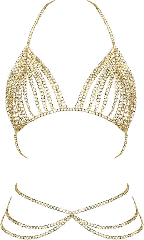 Azazccm Metal Body Chains for Women Set Sexy Boho Layered Bra Chain-Nightclub Party Fashion Body Shoulder Necklace...