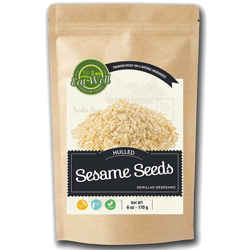 Eat Well Sesame Seeds, 6 oz Hulled White Sesame Seeds, Fresh Raw Whole Hulled Sesame Seeds, 100% Natural Herbs Spices Pure Gourmet Cooking Ingredi...