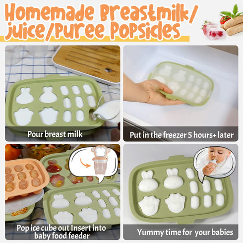 Baby Food Freezer Tray, Peunitory Baby Popsicle Molds Baby Food Storage Containers Silicone Ice Cube Trays Freezer Safe Breastmilk Popsicle Molds ...