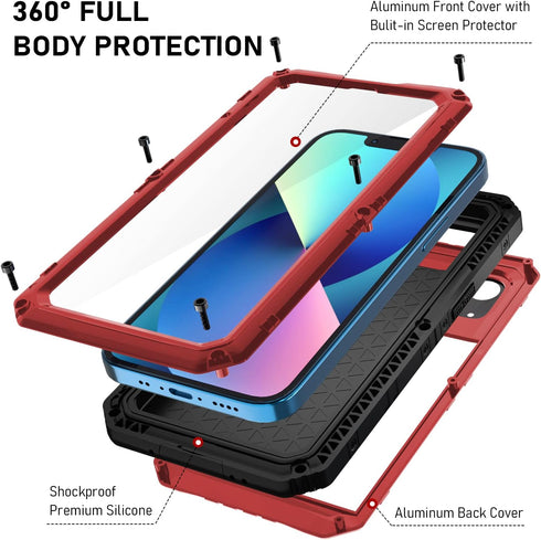 Beasyjoy for iPhone 13 Case Waterproof, Metal Phone Case with Built-in Screen Protector, Heavy Duty Full Body Protective Military Grade Shockproof...