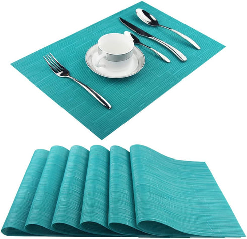 PIGCHCY Placemats,Washable Durable Vinyl Woven Table Mats,Elegant Heat Resistant Placemats for Dining Table Set of 6 (18 x 12 inches, Turquoise)...