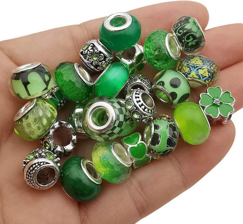 50pcs Assorted Green Resin Imitation Glass European Large Hole Beads Rhinestone Metal Spacer Charms Bead Assortments for DIY Crafts Bracelets Neck...