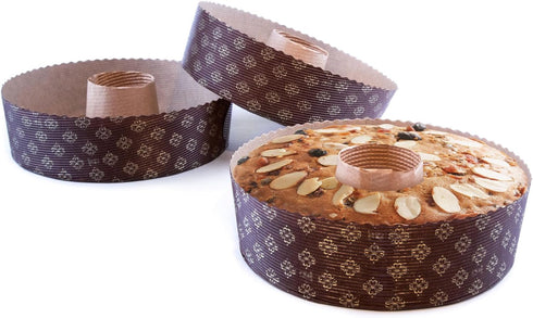 Round Paper Cake Pans – 12pcs, 8” x 2.4”, 35oz – Oven, Microwave & Freezer Safe Panettone Paper Mold With Hole – Non Stick, Disposable & Presentab...