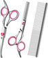 Pink Dog Grooming Scissors with Safety Round Tip,Pet Grooming scissors Kit,Dog Shears for Grooming,Incude Thinning,Curved Grooming Scissors and Co...