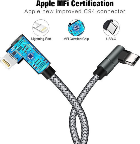 USB C to Lightning Cable 10FT MFi Certified 90 Degree iPhone Fast Charger Nylon Braided Extra Long Charging Cord Compatible with iPhone 13/13 Pro ...