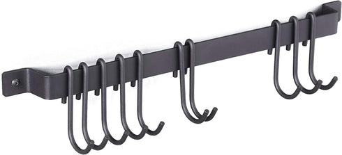 Wallniture Gourmet Kitchen Rail with 10 Hooks, Wall Mounted Wrought Iron Hanging Utensil Holder Rack with Black 17 Inch...