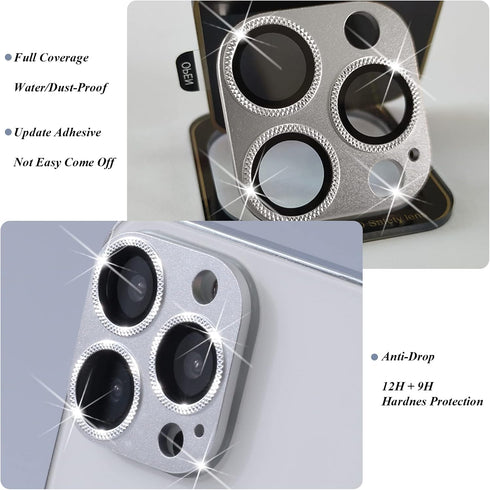 2 Pack Camera Lens Protector Compatible for iPhone 13 Pro/Max, Aluminum Alloy Metal & 9H Tempered Glass Camera Cover Shock/Water-Proof,Shatter/Scr...