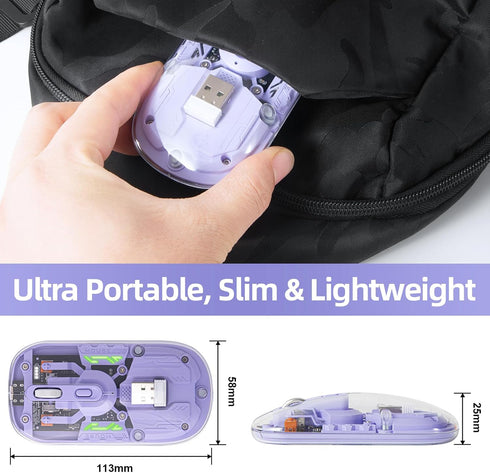 Transparent Wireless Mouse 3 Mode(BT5.1/BT5.1/2.4G) Bluetooth Mouse Silent Rechargeable Silm Portable Mouse for Laptop,PC,MacBook,Chromebook,iPad,...