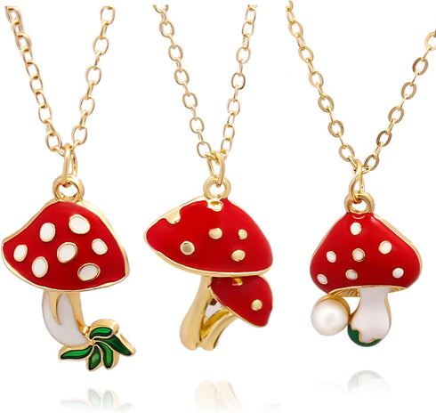 Pack 3 Cute Mushroom Pendant Chain Necklace for Three Best Friends Daughter Gold Dainty Fashion Friendship Christmas Birthday Jewelry BFF Gifts...