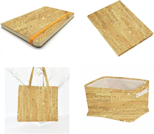 Cork Fabric by The Yard for Sewing: Natural Cork and Gold Embellished Craft Fabric Sheet,Glitter Fabric Roll 12.5 * 54 Inch for Earrings and Other...