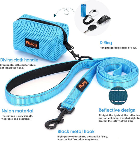 Didog 6FT Reflective Nylon Dog Leash, Durable 1” Wide Walking Pet Lead with Soft Padded Handle & Mesh Dispenser Poop Bag for Small Medium Large Do...