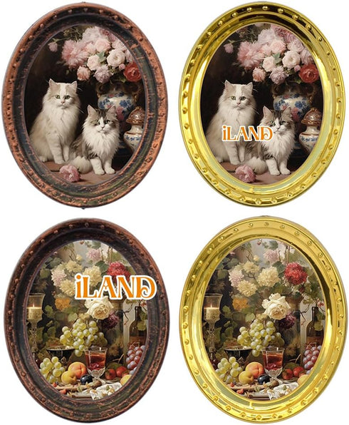 iLAND Miniature Dollhouse Accessories, 4 Dollhouse Picture Frames Set w/Printed Paintings (Golden Color)...