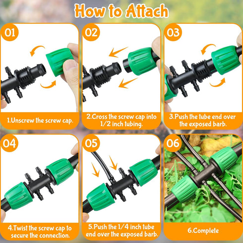 Barbed Tee 1/2 Inch to 1/4 Inch Irrigation Tubing: Locked Barbed Reducing Tee 6-way Adapter Anti-Drop Irrigation Fittings for Splitting 1/2" to 1/...