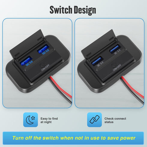 12V RV USB Outlet with Power Switch 36W Dual QC3.0 USB Quick Charge Socket 12V 24V Car Charger RV Switch Panel Car Charger with Waterproof Cover f...