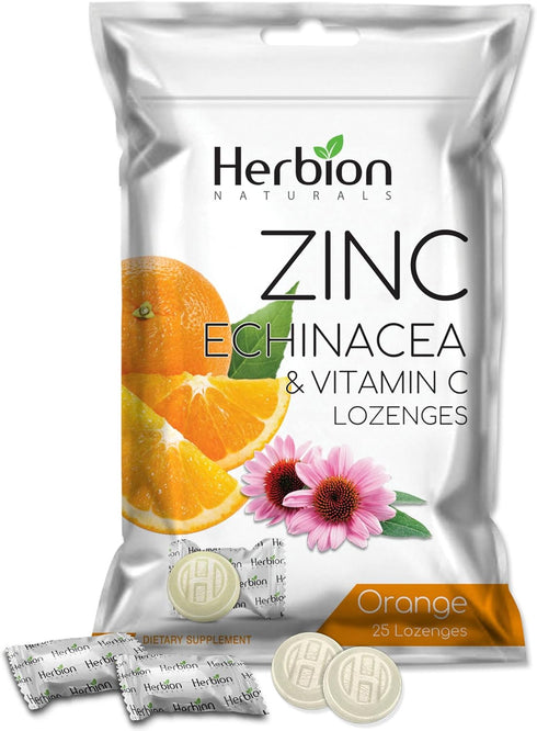Herbion Naturals Zinc, Echinacea & Vitamin C Lozenges with Orange Flavor, 25 CT - Dietary Supplement for Adults & Children 5+ - Promotes Wellness ...