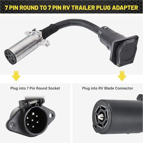 Oyviny 7 Pin Round to 7 Pin RV Trailer Adapter with Mounting Bracket, 7 Pole Round to 7 RV Blade Adapter 14 Inches Length...