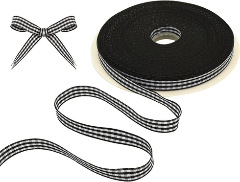 TONIFUL 3/8 Inch x 50 Yards Gingham Buffalo Checkered Ribbon Black and White Fabric Ribbon for Valentine's Day Gift Wrapping Baby Shower Hair Bows...