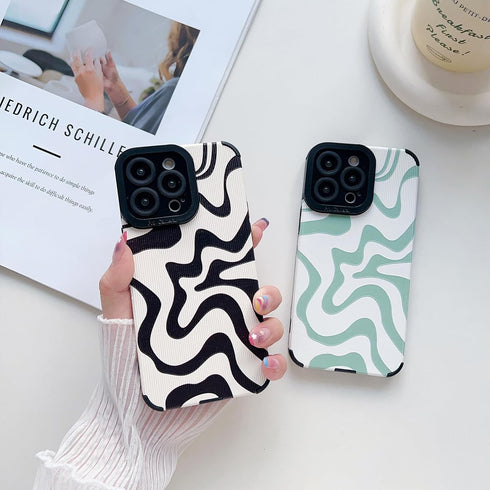 Designed for iPhone 15 Phone Case, Soft PU Leather TPU and Cute Art Wavy Painted for Women Men Compatible with iPhone Case (Beige/iPhone 15)...