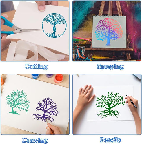 16 Pcs Tree Stencils for Painting on Wood, 6 x 6 Inch Tree of Life Stencil Small Palm Tree Drawing Template for Canvas, Wall, Floor, DIY Art Craft...
