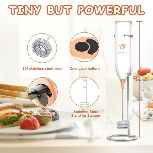Handheld with Stainless Steel Stand USB-charging Foam Maker, DOUBLE WHISK Mini Blender and Electric Mixer Coffee Frother (Brown)...