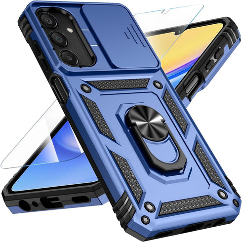 SunRemex for Samsung Galaxy A15 5G Case with HD Screen Protector,Samsung A15 5G Phone Case Built in Rotatable Metal Ring Holder Kickstand for Sams...
