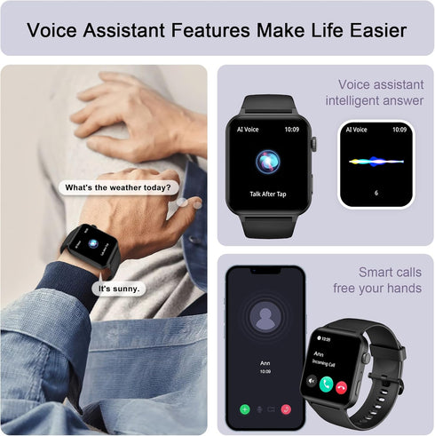 IOWODO Smart Watch for Men Women - 1.85''HD Screen with Make and Answer Calls, with AI Voice Assistant, SpO2/Heart Rate/Sleep Monitor, 100+ Sports...
