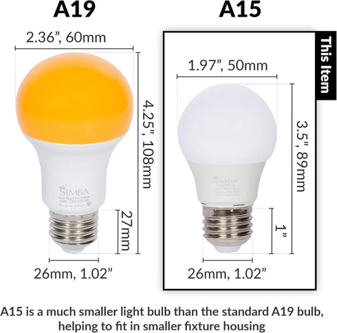 Simba Lighting LED Bug Non-Attracting Yellow Bulb 5W 40W Equivalent (4 Pack), Great for Outdoor Porch Light, Patio, Security, Night Light, Amber W...
