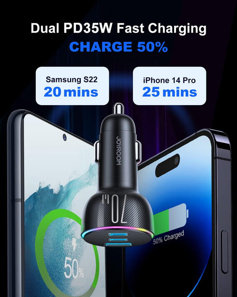70W USB C Car Charger, JOYROOM Dual PD35W & QC3.0 Super Fast Charging, Compatible with iPhone 15 Pro Max/14 Plus/13 Pro Max/iPad Pro, Samsung Gala...