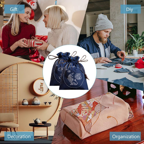 WEBEEDY 2 Set Embroidery Drawstring Bag Kits DIY Sashiko Kit with Complete Material Accessories Sewing Handbag Kit Embroidery Start Kit Needlepoin...