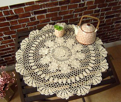 Laivigo New Handmade Crochet Cotton Lace Round Table Cloth Doilies Doily,24 Inch,Beige...