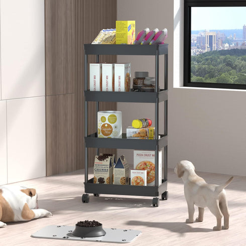 Sooyee 4 Tier Wide Storage Cart Mobile Shelving Unit Organizer Slide Out Storage Rolling Utility Cart Tower Rack for Kitchen Bathroom Laundry, Pla...