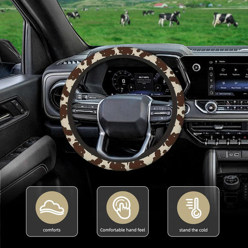 SuperKaKa Brown Cow Print Steering Wheel Cover,Cute Auto Anti-Slip Breathable Cow-Pattern Covers Protector Universal Car Interior Accessories for ...