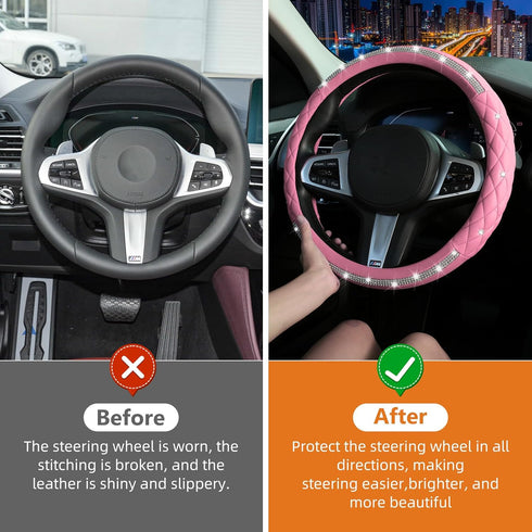 Diamond Steering Wheel Cover? 14.5-15 Inch Car Steering Wheel Cover with Bling Crystal Rhinestone,Delicate and Anti-Slip Sparkly Sedan Steering Wh...