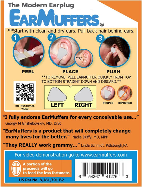 Ear Muffers The Modern Earplug, Just Peel and Stick for Swimmers, Concerts, Sleeping, etc...