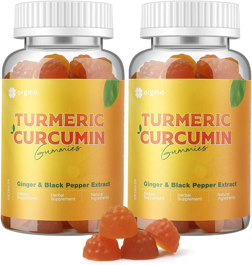 Turmeric Curcumin Gummies with Black Pepper 2 Pack, Turmeric and Ginger Supplement for Immune Joint Support, Sugar Free Turmeric Ginger Gummies fo...