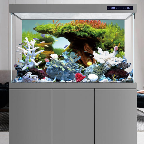 AWERT 48x24 inches Wood Fish Tank Background Seaweed Aquarium Background River Bed & Lake Aquarium Background Vinyl Background...
