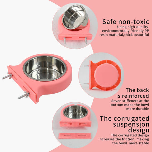 Dog Bowl, Hanging, Movable, Adjustable up and Down, Stainless Steel pet Bowl, Food and Water Feeding Bowl, Suitable for Puppies, Cats, Birds, Rabb...
