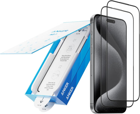 Anker 9H+ Glass for iPhone 15 Pro Screen Protector, Military Grade Shatterproof & Ultra Durable Screen Protector for 15 Pro, Tempered Glass Full C...