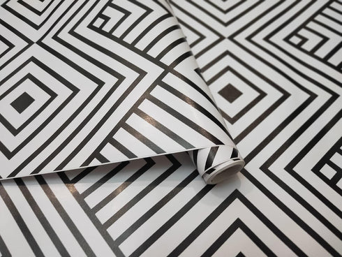 D7025-3 Peel and Stick Wallpaper Black and White 17.7in x 118in Self Adhesive Removable Wallpaper Textured Cover Bathroom Bedroom Kitchen Countert...