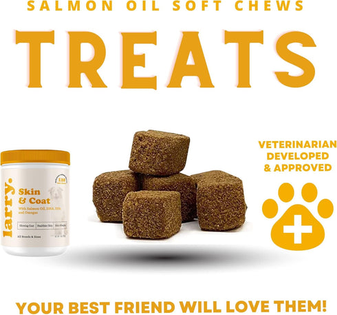 Salmon Oil for Dogs Skin and Coat by Larry | Dog Supplements for Itchy Skin & Allergy Relief | Omega 3, 4, DHA, & EPA for Skin, Coat, Bone, & Join...