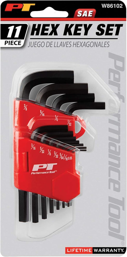 Performance Tool W86102 11-Piece SAE Folding Hex Key Set with Black Oxide Finish and Organizer...