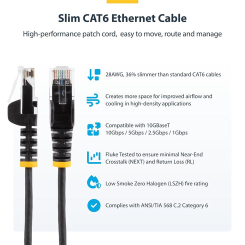 StarTech.com 10 ft CAT6 Cable - Slim CAT6 Patch Cord - Blue Snagless RJ45 Connectors - Gigabit Ethernet Cable - 28 AWG - LSZH (N6PAT10BLS)...
