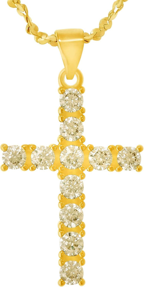 LIFETIME JEWELRY Cubic Zirconia Cross Necklace for Women & Men 24k Gold Plated...