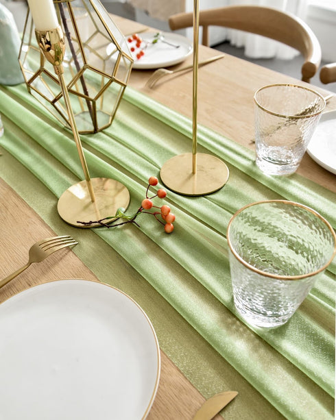 BOXAN Elegant 30x120 Inch Sage Green Sheer Table Runner 10Ft Chiffon Like Overlay for Bohemian Woodland Greenery Wedding Shower Party Decor, Chic ...
