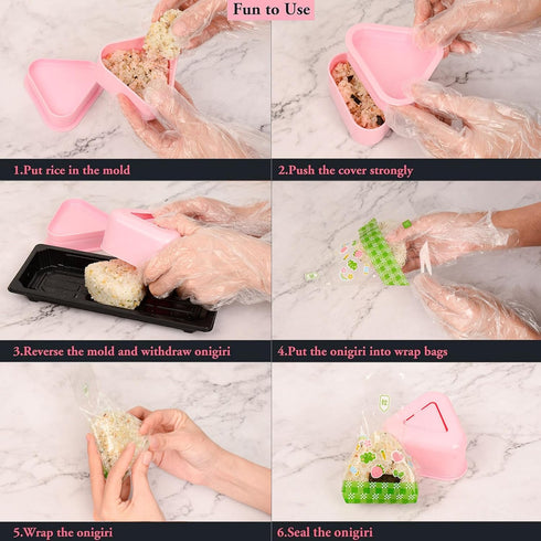 Onigiri Mold And Wrappers Set, 2 Sushi Mold + 100 Disposable Onigiri Wrappers + Sealing Tapes For Rice Ball Maker/Rice Ball Wrapper...
